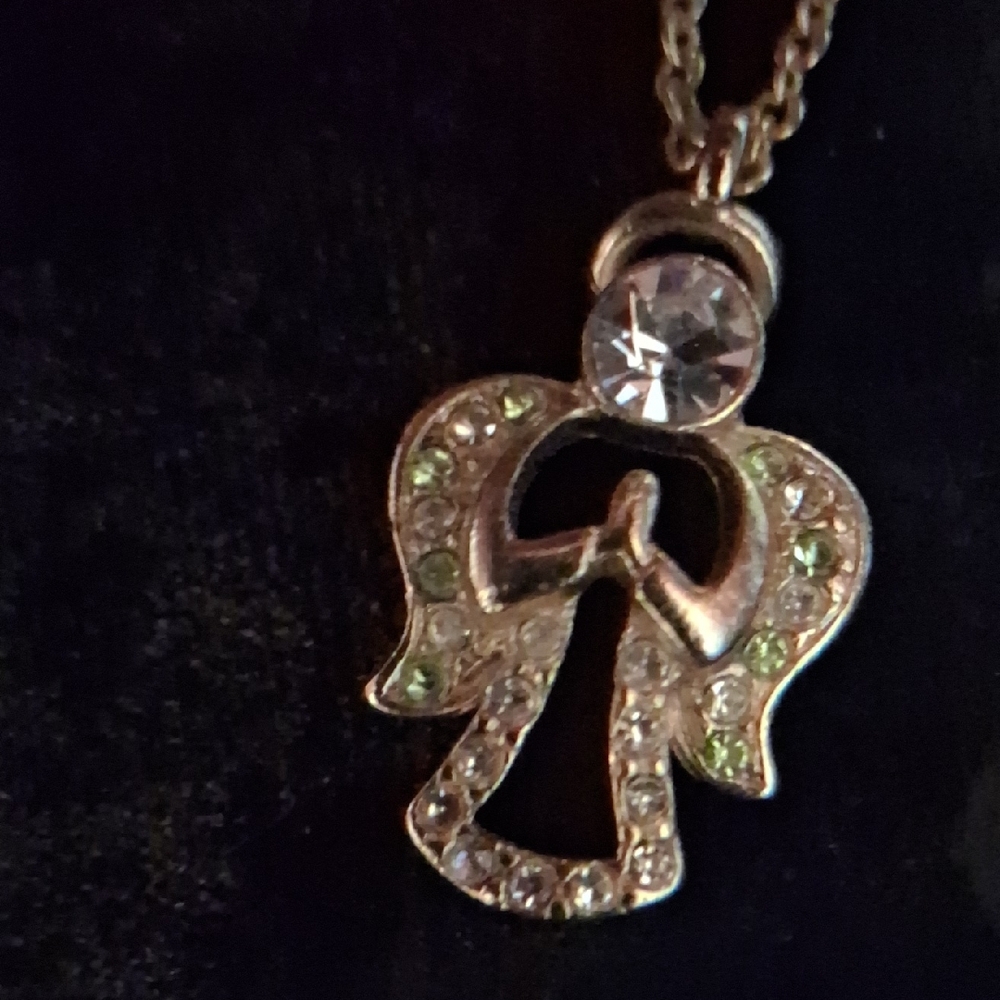 Danberry Mint Gold Angelic Pendant Necklace with Crystal Accents. 20 In Long